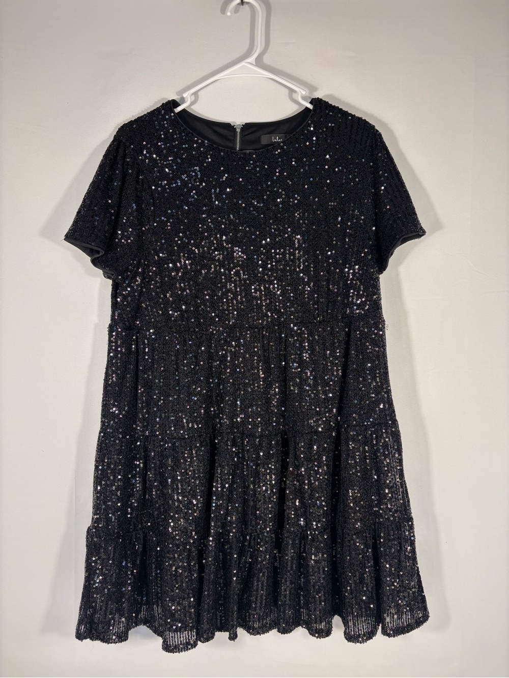 Lulus Black Sequin Tiered Babydoll Dress Party Cocktail Size Large
